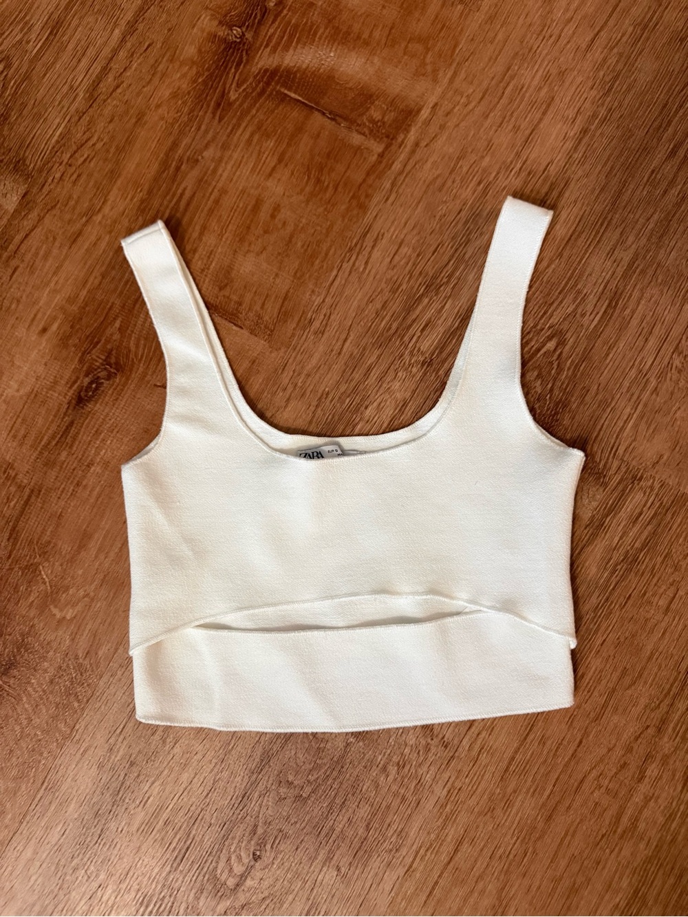 Zara Cream Ribbed Cropped Tank with Wide Straps